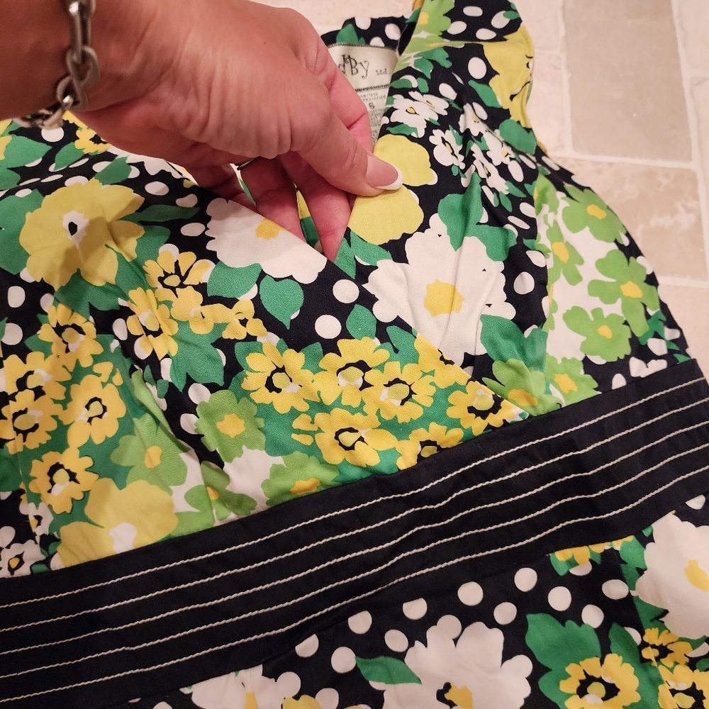 DBy Dress Size 6 Cotton Polkadot Floral Empire Waist - Picture 3 of 10
